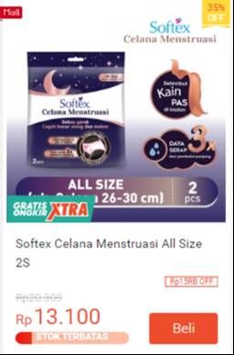 Promo Harga Softex Celana Menstruasi All Size 2 pcs - Shopee