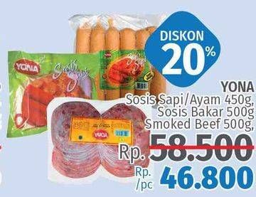 Promo Harga Yona Sosis Sapi/ Ayam, Sosis Bakar, Smoked Beef  - LotteMart