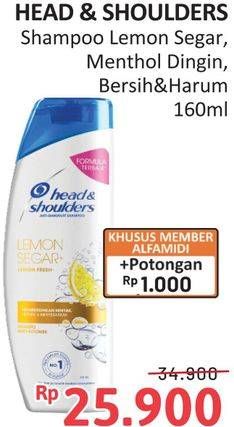 Promo Harga Head & Shoulders Shampoo Lemon Fresh, Cool Menthol, Clean Balanced 160 ml - Alfamidi