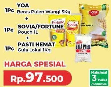 Yoa Beras Pulen Wangi + Sovia Minyak Goreng/Fortune Minyak Goreng + Pasti Hemat Gula Pasir Lokal