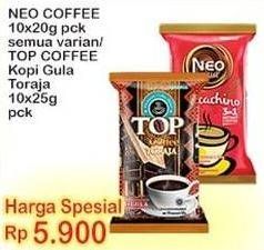 Promo Harga NEO COFFEE 10x20g all varian, TOP COFFEE Kopi Gula Toraja 10x25g  - Indomaret