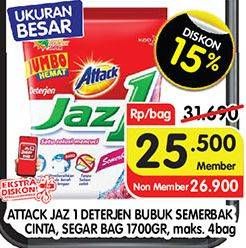 Promo Harga Attack Jaz1 Detergent Powder Semerbak Cinta, Pesona Segar 1700 gr - Superindo