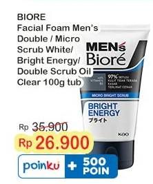 Promo Harga Biore Mens Facial Foam Double Scrub White Energy, White Energy, Double Scrub Cool Oil Clear 100 ml - Indomaret