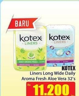 Promo Harga Kotex Fresh Liners Longer & Wider Scented Aloevera 32 pcs - Hari Hari