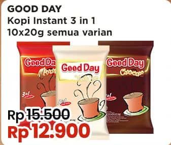Promo Harga Good Day Instant Coffee 3 in 1 All Variants per 10 sachet 20 gr - Indomaret