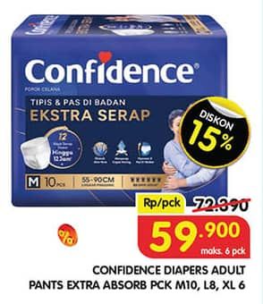 Promo Harga Confidence Adult Pants Slim & Fit Extra Absorb M10, L8, XL6 6 pcs - Superindo