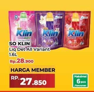 Promo Harga So Klin Liquid Detergent All Variants 1600 ml - Yogya
