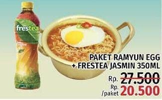 Promo Harga Ramyun Eggs + FRESTEA Minuman Teh 350ml  - LotteMart