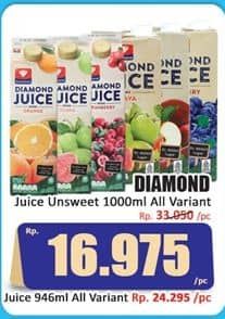 Promo Harga Diamond Juice Unsweet Soursop, Unsweet Orange, Unsweet Mix Fruit, Unsweet Mango, Unsweet Cranberry, Unsweet Blueberry, Unsweet Apple 946 ml - Hari Hari