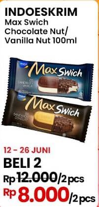 Promo Harga Indoeskrim Max Swich Cokelat, Vanila 100 ml - Indomaret