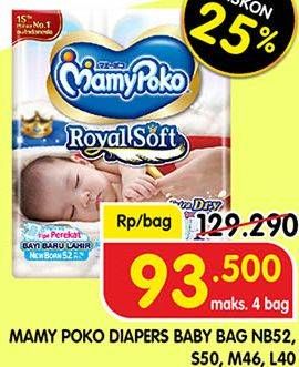 Promo Harga Mamy Poko Perekat Royal Soft M46, NB52, L40, S50 40 pcs - Superindo