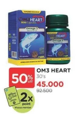 Promo Harga Om3heart Fish Oil Omega 3 30 pcs - Watsons