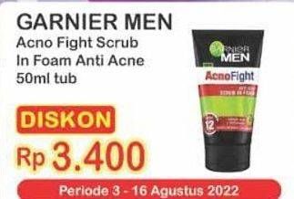 Promo Harga Garnier Men Acno Fight Facial Foam Anti-Acne Scrub 50 ml - Indomaret