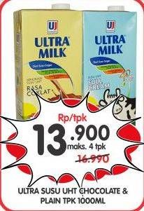 Promo Harga ULTRA MILK Susu UHT Chocolate, Plain 1000 ml - Superindo