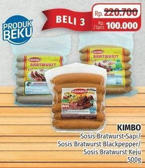 Promo Harga KIMBO Bratwurst Sapi, Blackpaper, Keju per 3 bungkus 500 gr - Lotte Grosir