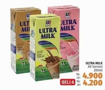 Promo Harga ULTRA MILK Susu UHT Coklat, Stroberi 200 ml - LotteMart