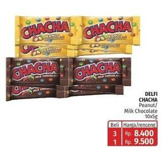 Promo Harga Delfi Cha Cha Chocolate Milk Chocolate, Peanut per 10 pcs 7 gr - Lotte Grosir