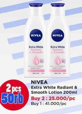 Promo Harga Nivea Body Lotion Extra White Radiant Smooth 200 ml - Watsons