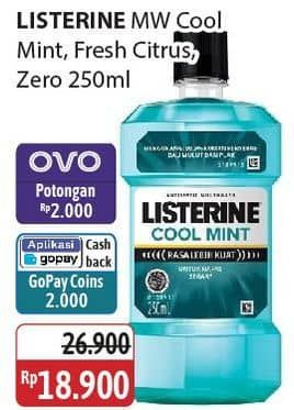 Promo Harga Listerine Mouthwash Antiseptic Cool Mint, Fresh Citrus, Zero 250 ml - Alfamidi