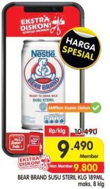 Promo Harga Bear Brand Susu Steril 189 ml - Superindo