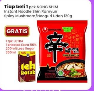 Promo Harga Nongshim Noodle Shin Ramyun Spicy Mushroom, Neoguri Udon 120 gr - Indomaret