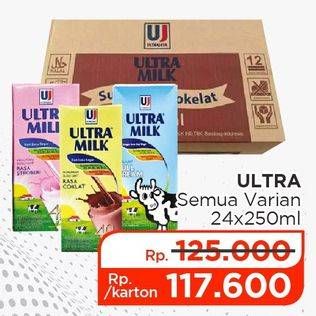 Promo Harga Ultra Milk Susu UHT All Variants per 24 tpk 250 ml - Lotte Grosir