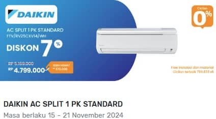 Promo Harga Daikin FTV/RV25CXV14 AC Split 1PK Standard  - Electronic City