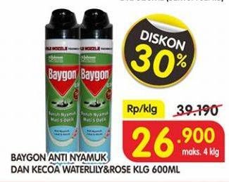 Promo Harga BAYGON Insektisida Spray Water Lily Rose 600 ml - Superindo