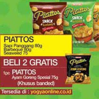 Promo Harga beli 2 Piattos Sapi panggang 80g, barbeque 80g, seaweed 75g gratis 1 piattos ayam goreng special 75 (khusus banded)   - Yogya