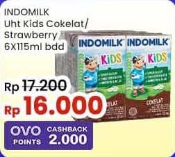Promo Harga Indomilk Susu UHT Kids Cokelat, Stroberi per 6 tpk 115 ml - Indomaret