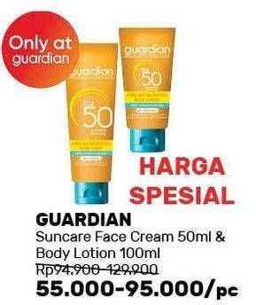 Promo Harga GUARDIAN Suncare Face Cream 50 mL & Body Lotion 100 mL  - Guardian