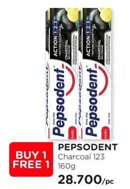 Promo Harga Pepsodent Pasta Gigi Action 123 Charcoal 160 gr - Watsons