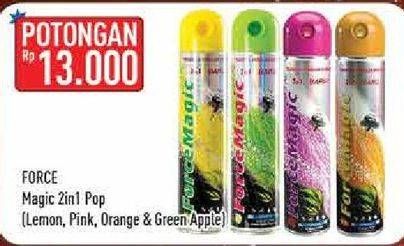 Promo Harga FORCE MAGIC Insektisida Spray Lemon, 2in1 Pink, Orange, Green Apple  - Hypermart