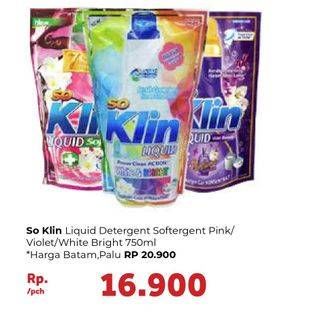 Promo Harga SO KLIN Liquid Detergent + Anti Bacterial Violet Blossom, Power Clean Action White Bright, + Softergent Pink 750 ml - Carrefour