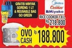 Promo Harga MIYAKO/COSMOS/MIDEA Rice Cooker 1,8Ltr  - Hypermart