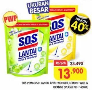 Promo Harga SOS Pembersih Lantai Apple, Lemon Twist, Orange 1500 ml - Superindo