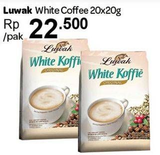 Promo Harga Luwak White Koffie per 20 sachet 20 gr - Carrefour