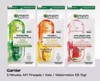 Promo Harga GARNIER Ampoule Mask Hyaluron + Watermelon, Niacinamide + Kale, Vitamin C + Pineapple 1 sheet - TIP TOP