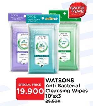 Promo Harga Watsons Antibacterial Cleansing Wipes per 3 pck 10 sheet - Watsons