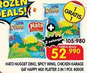 HATO Nugget Dino, Spicy Wing, Chicken Karage, Eat Happy Mix Platter 3 in 1 Pck 400gr
