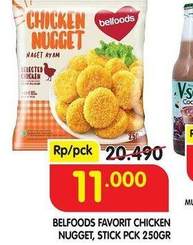 Promo Harga BELFOODS Nugget Chicken Nugget, Chicken Nugget Stick 250 gr - Superindo