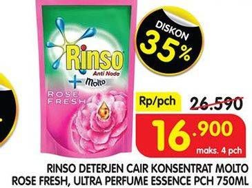 Promo Harga RINSO Liquid Detergent + Molto Pink Rose Fresh, + Molto Purple Perfume Essence 750 ml - Superindo