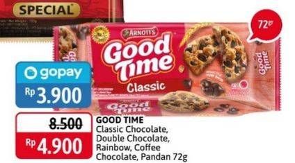 Promo Harga GOOD TIME Cookies Chocochips Classic, Double Choc, Rainbow Chocochip, Coffee, Pandan Coconut 72 gr - Alfamidi