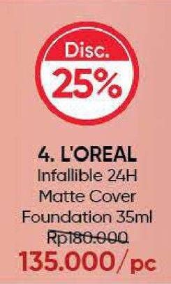 Promo Harga LOREAL Infallible 24H Matte Cover Foundation 35 ml - Guardian