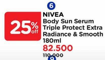 Promo Harga Nivea SUN Body Sun Serum Triple Protect Extra Radiance Smooth 180 ml - Watsons