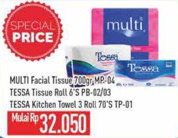 Promo Harga MULTI Facial Tissue 700gr / TESSA Tissue Roll 6s / Kitchen Towel 3 roll  - Hypermart