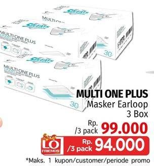 Promo Harga MULTI ONE PLUS Mask Earloop 30 pcs - LotteMart