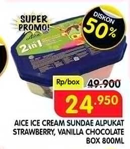 Promo Harga Aice Sundae Alpukat Strawberry, Vanilla Chocolate 800 ml - Superindo