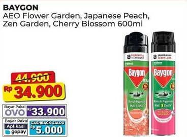 Promo Harga Baygon Insektisida Spray Cherry Blossom, Flower Garden, Japanese Peach, Zen Garden 600 ml - Alfamart