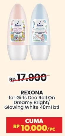 Promo Harga Rexona Deo Roll On Dreamy White, Glowing White 40 ml - Indomaret